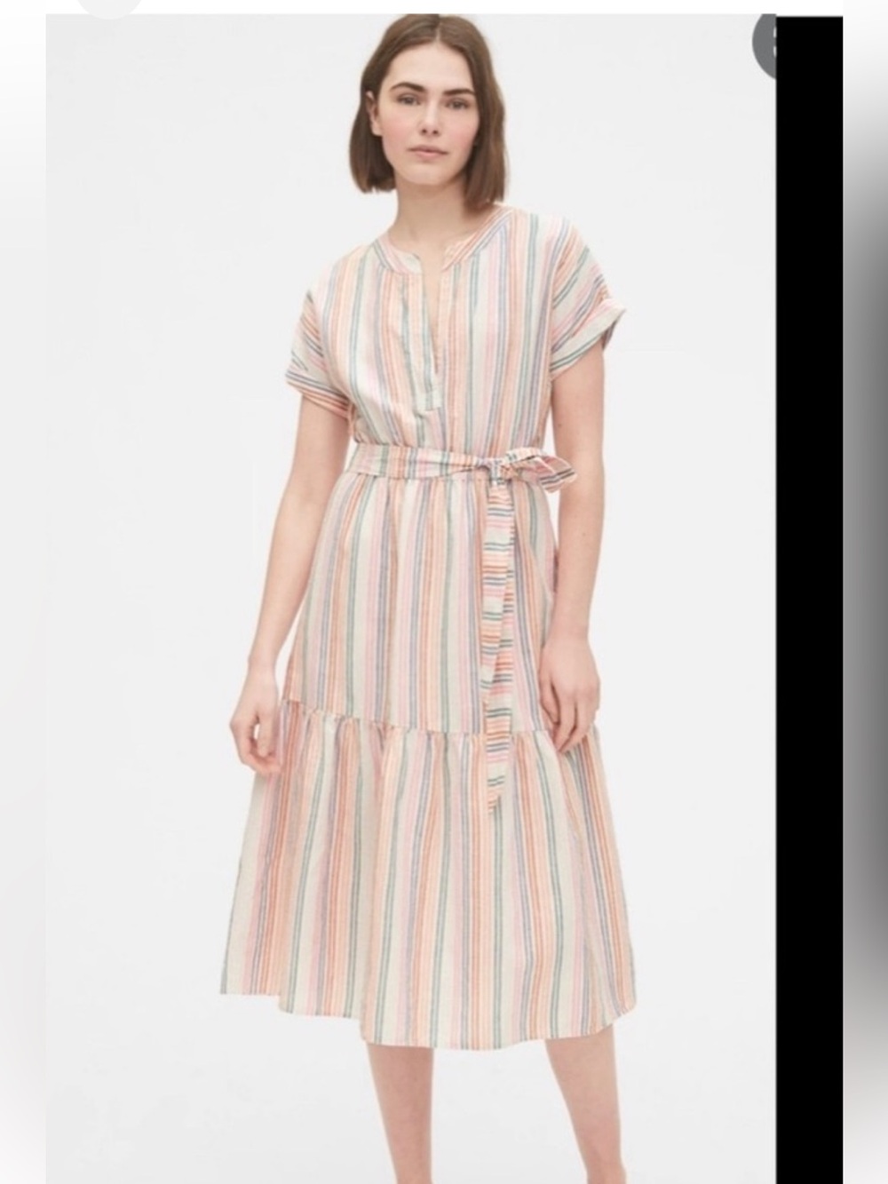 Gap Linen Striped Tie-Waist Midi Dress size 6